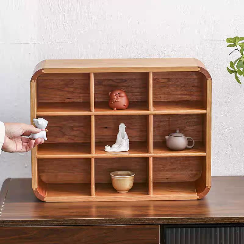 南美胡桃木九格展示架博古架收纳架桌面置物架茶具架43*33.5*14cm