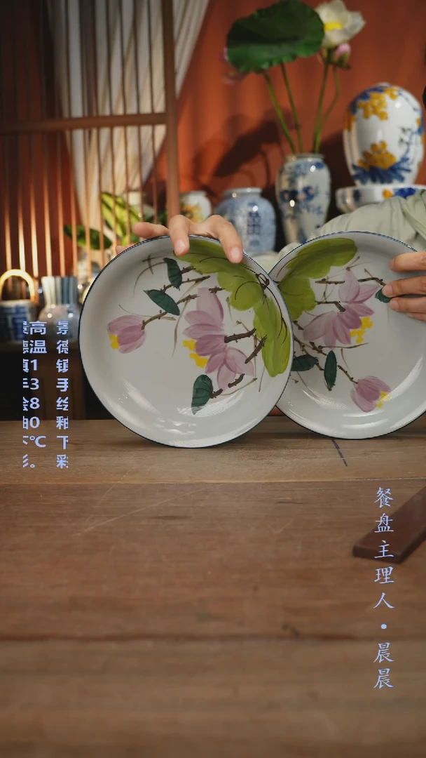 瓷片【简家甄选】景德镇设计师釉下手绘陶瓷餐具