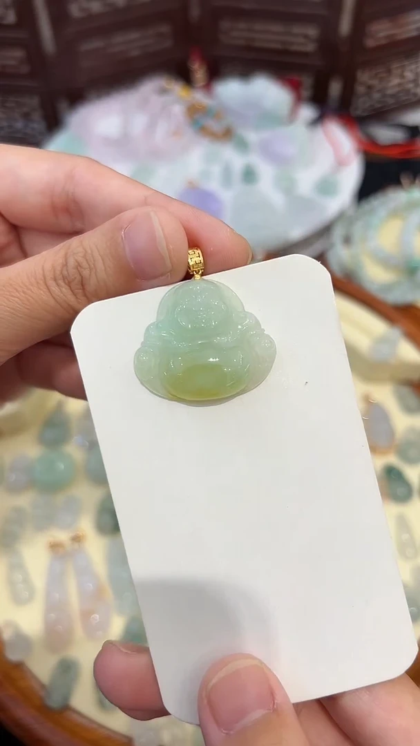 【闪购商品】翡翠吊坠(不含链)18K金镶嵌023缅甸翡翠A货佛公