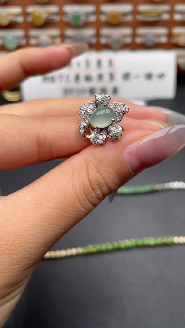 翡翠戒指银S925镶嵌一物一证一礼盒