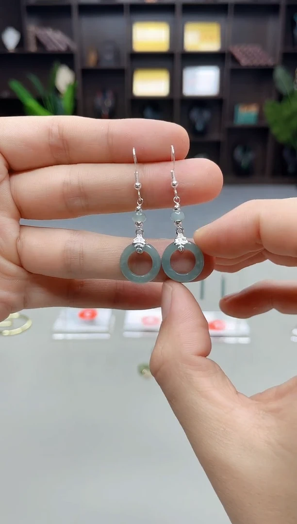 银S925镶嵌翡翠耳饰X39