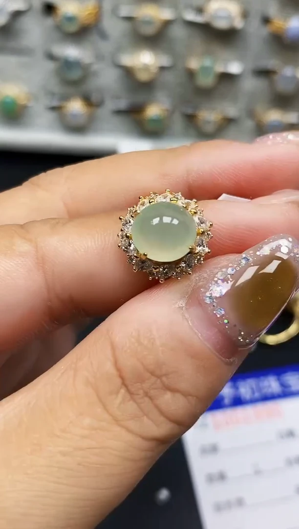 银S925镶嵌戒指翡翠8673