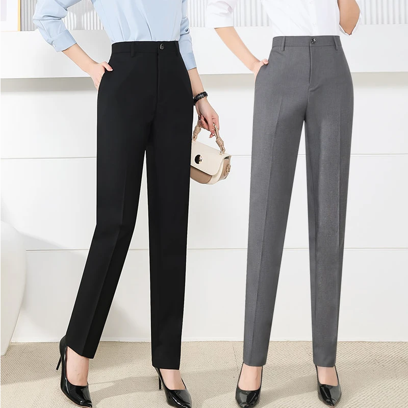 西装裤工作服西裤女职业工装裤春秋中高腰黑色裤子女士制服裤藏青