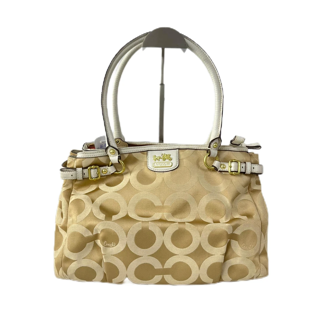 95新 COACH/蔻驰 经典老花帆布拼皮单肩手提包 AF-10632-B