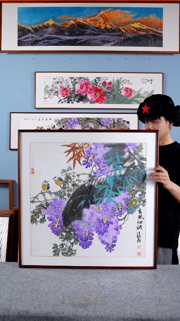 【闪购商品】国画汪琼《春风细雨》带框尺寸82*82
