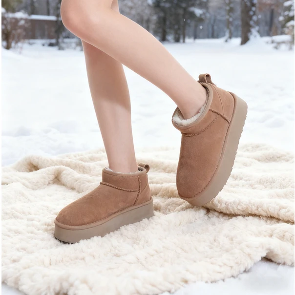 【厚底迷你】桑坡增高4CM真皮毛雪地靴加绒保暖防滑短筒靴