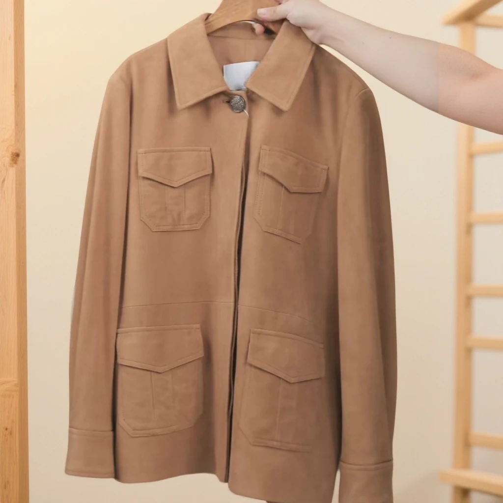 女款纯色四口袋纯色皮衣-BZ223