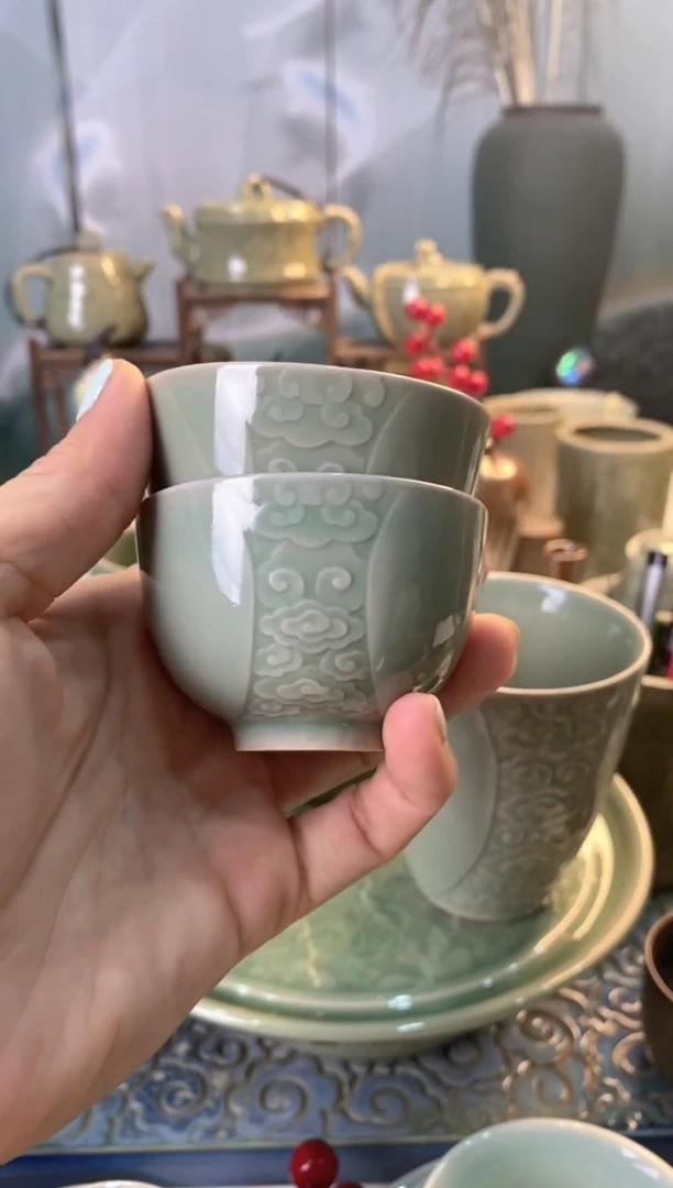 耀州窑微瑕处理031503 祥云茶杯 两个