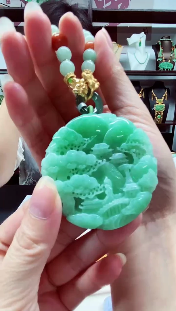 翡翠未镶嵌吊坠(不含链)天然缅甸翡翠国风设计款吊坠