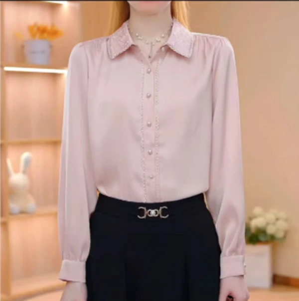 【送运费险】秋季新款翻领刺绣纯色洋气时尚百搭衬衫女洋气衬衫女