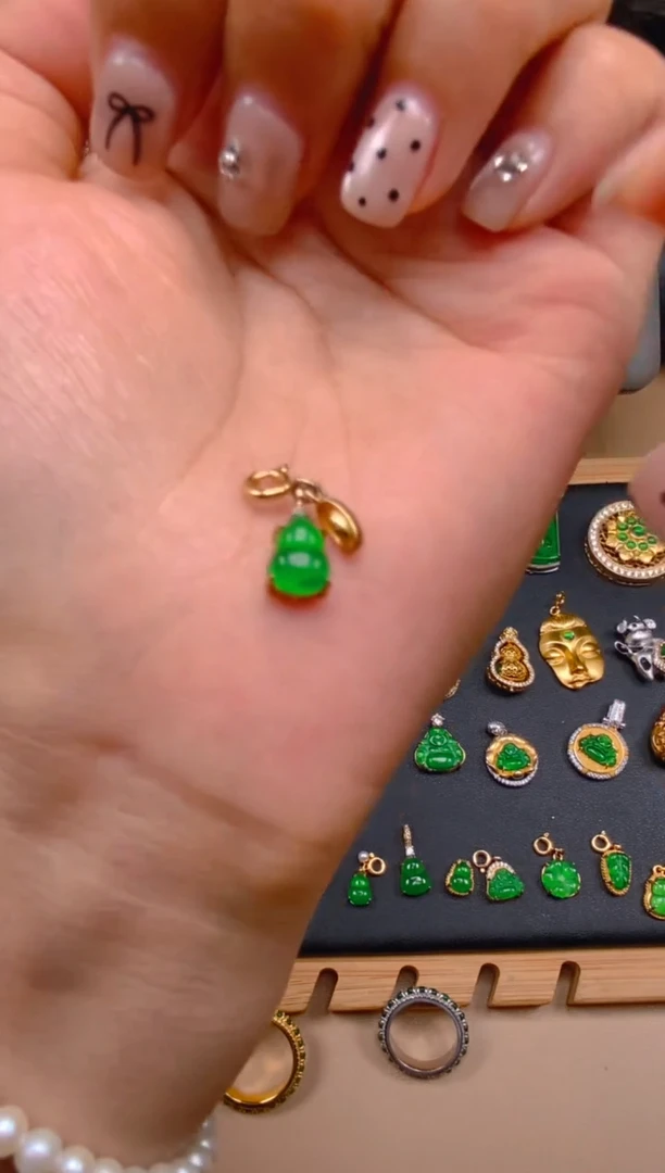 吊坠(不含链)银S925镶嵌翡翠元宝葫芦万能扣