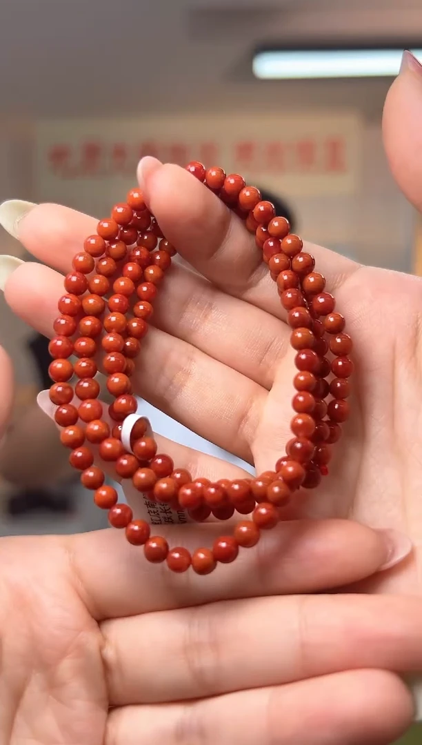 南红玛瑙未镶嵌颈饰精品玫红底南红玛瑙圆珠长链4.5-5mm