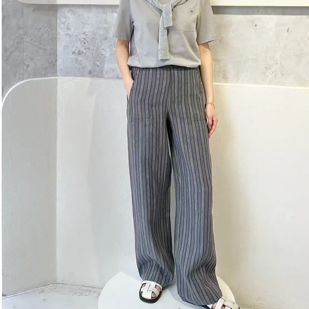 AMASS/阿玛施显瘦亚麻舒适感老钱风极简大气高级感阔腿长裤510052