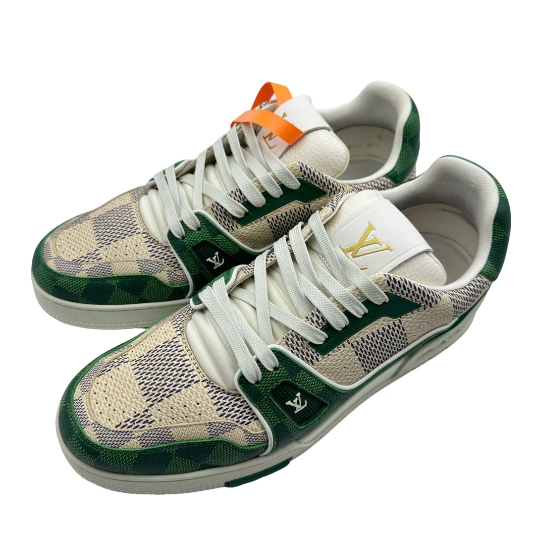 95新 LouisVuitton/路易威登 8码42码白绿棋盘格Trainer97新vv622