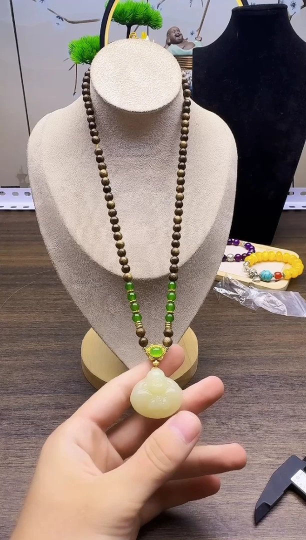 和田玉14K金镶嵌颈饰X63