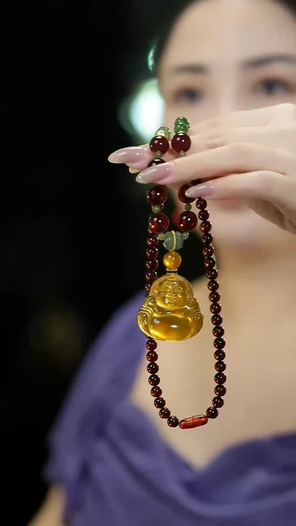 琥珀项链未镶嵌灵草珀佛公血珀项链