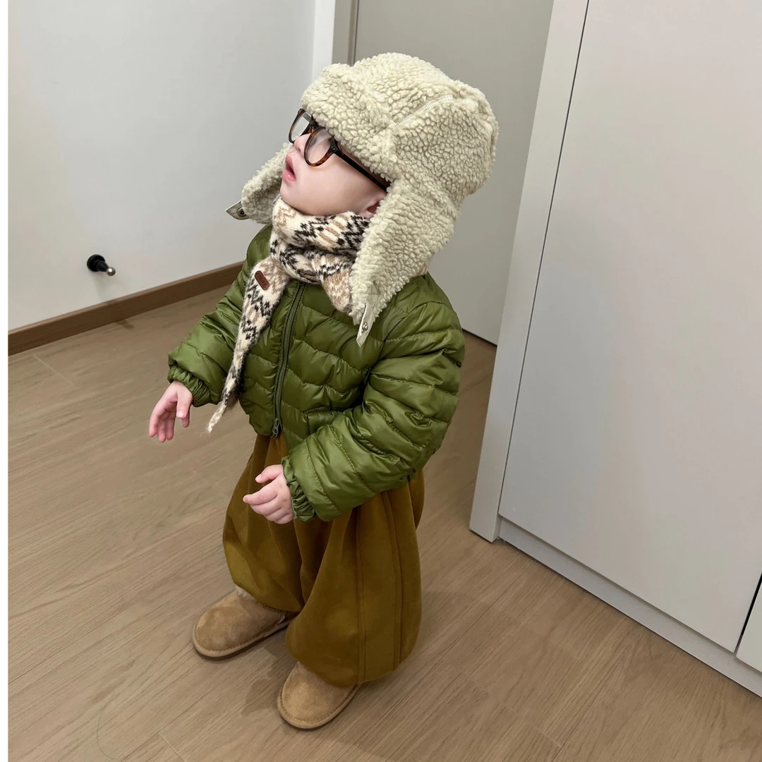 壹妈童装女童韩版纯色时尚百搭冬季加厚拉链羽绒服时髦棕色卫裤