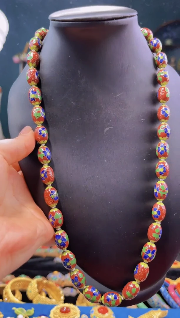 非遗绝技 景泰蓝枣珠项链 砖红