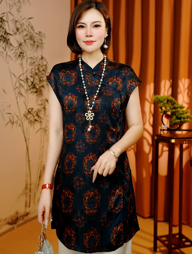 【璟沅】2025新款夏季新中式T恤短袖印花修身显瘦减龄气质款