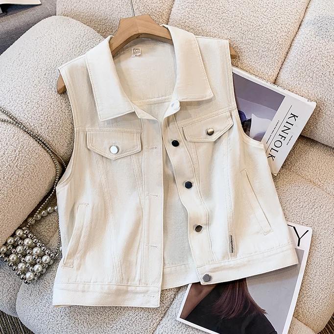 欧货复古白色牛仔马甲女背心春秋季2025气质显瘦无袖坎肩外套