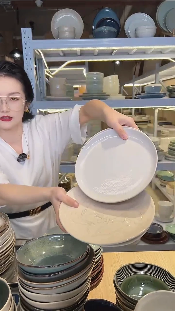 瓷40（八寸盘）外贸尾货高温釉下彩陶瓷餐具默认微瑕