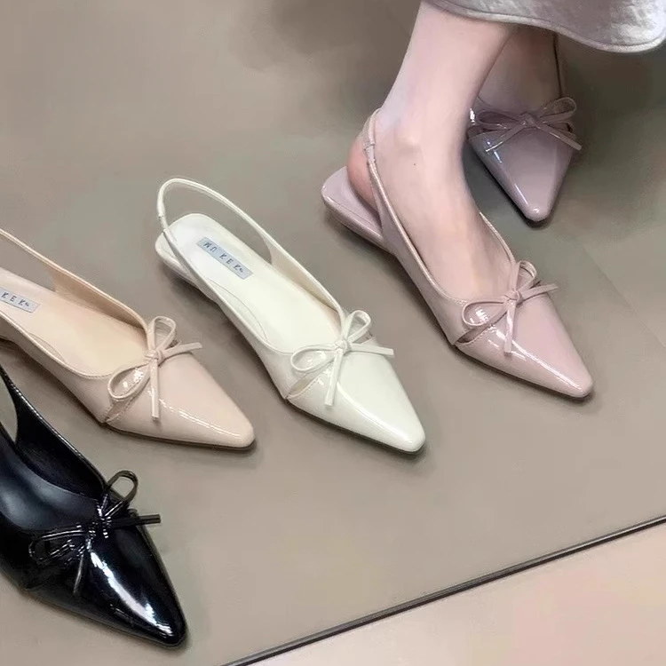 三福蝴蝶结包头凉鞋2025年春夏新款小众设计感通勤约会玛丽珍女鞋