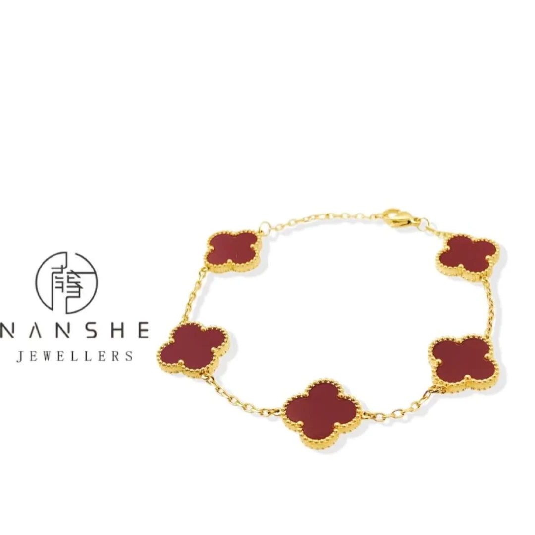 钛钢珐琅手链 红色五花精致轻奢时尚手链