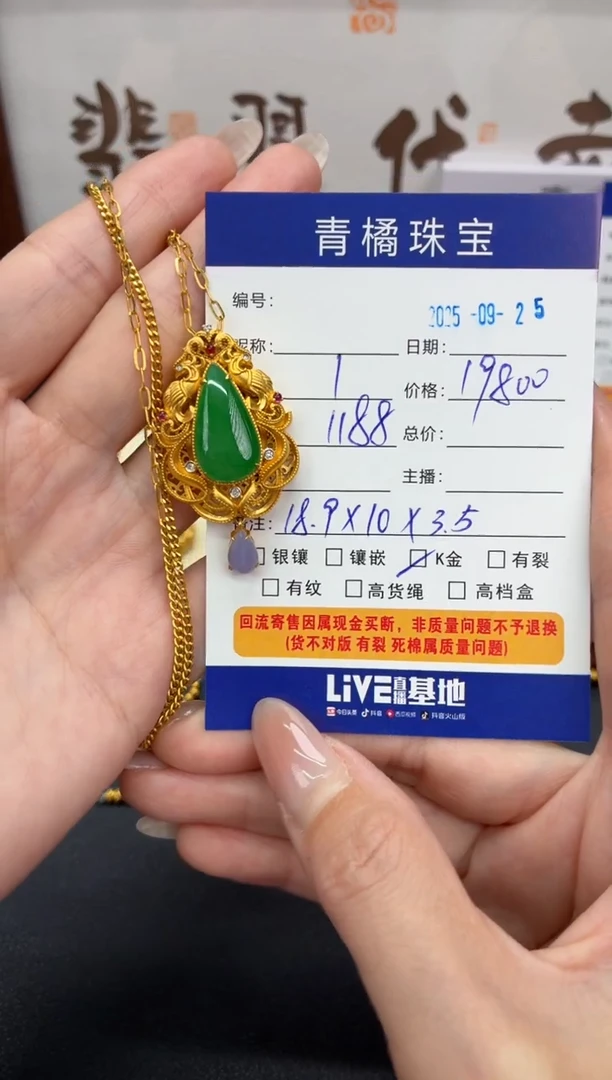 套链18K金镶嵌翡翠清**月A货翡翠0925