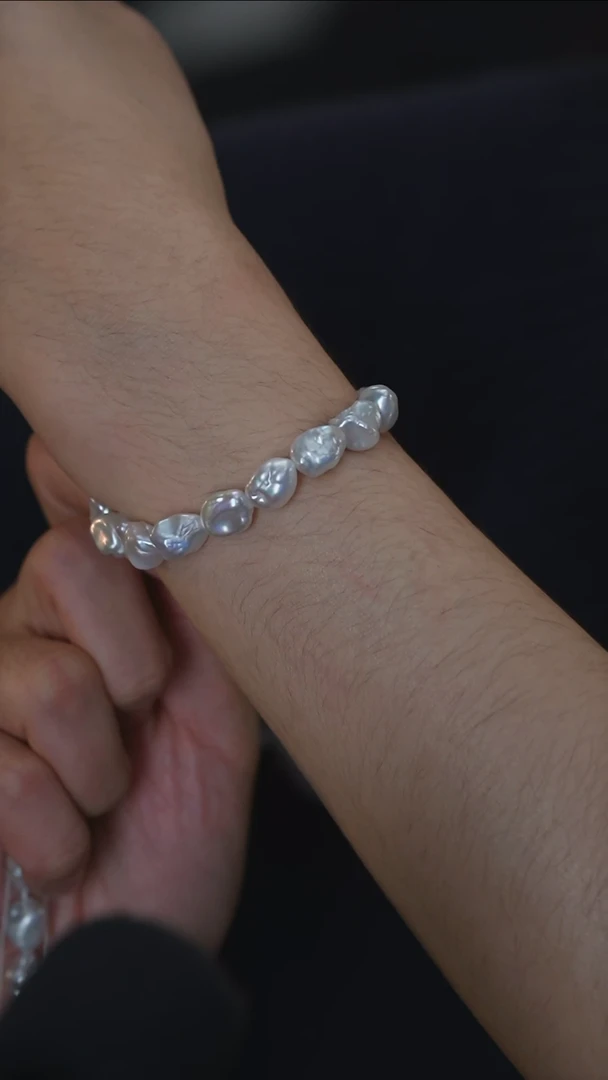 银S925镶嵌手绳淡水珍珠碎银珍珠手链多样性发货发一