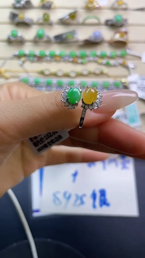 银S925镶嵌戒指翡翠翡翠 蛋面 银S925镶嵌