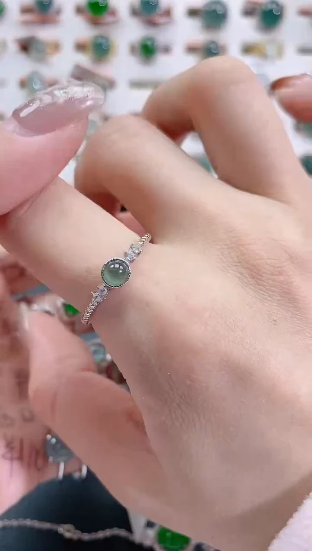 银S925镶嵌戒指翡翠 天然翡翠