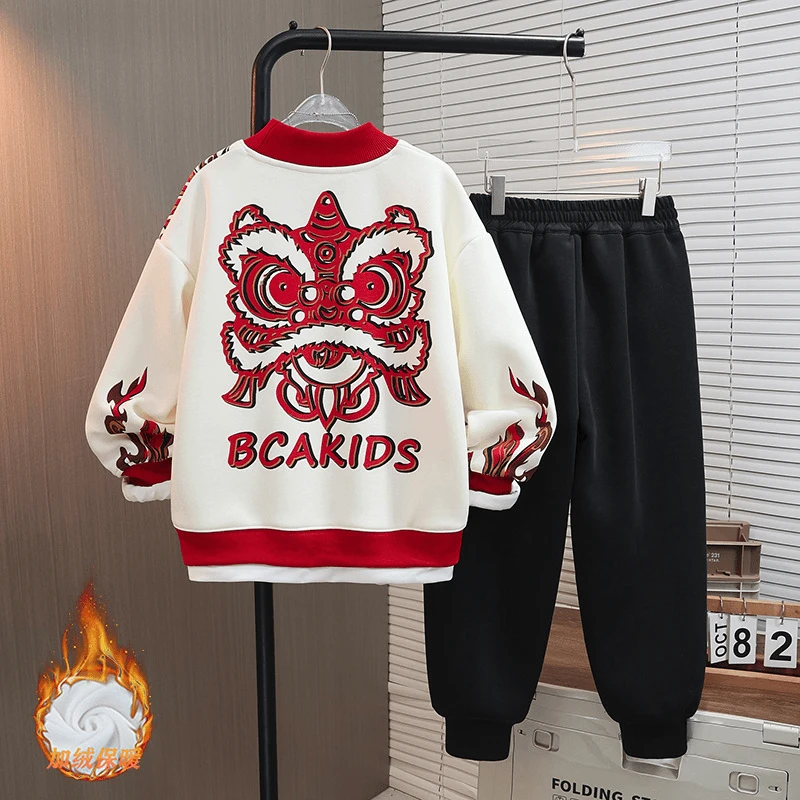 男童儿童冬季2024新款中大童保暖新年男孩加绒卫衣休闲时尚上衣潮