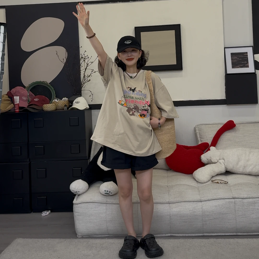 橘子罐头卫卫百搭美式韩版情侣卡通印花T恤