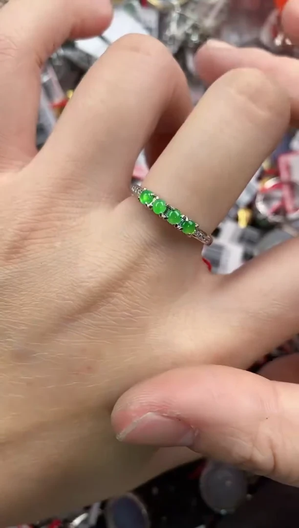 银S925镶嵌戒指翡翠5555----9