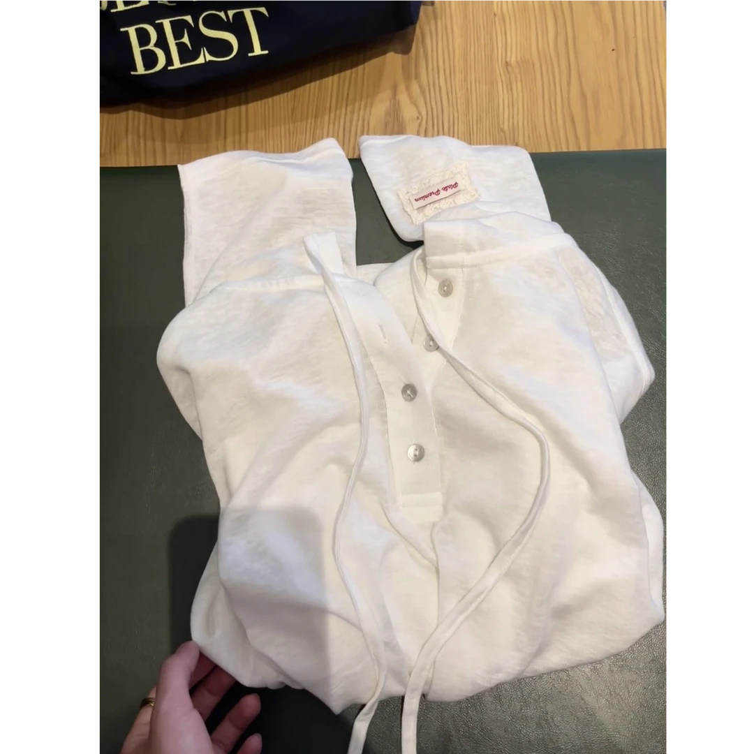 2025夏季薄款白色莱赛尔亚麻连帽抽绳套头防晒长袖罩衫女