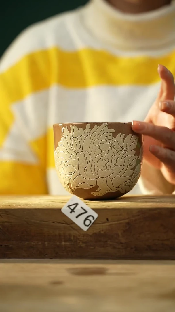 【闪购商品】瓷片设计师手作款 手刻 手握杯