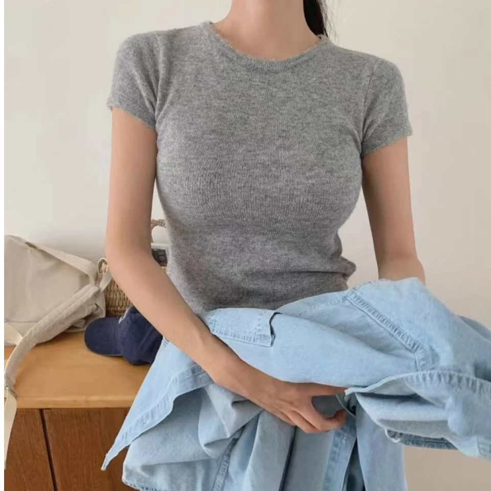 韩系短袖T恤2025春夏季新款女装纯色百搭舒适圆领上衣INS潮