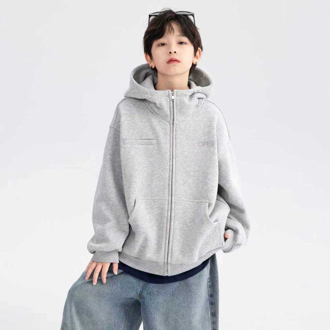 潮童秋冬装韩范运动加绒外套2025新款儿童加厚连帽开衫卫衣6005