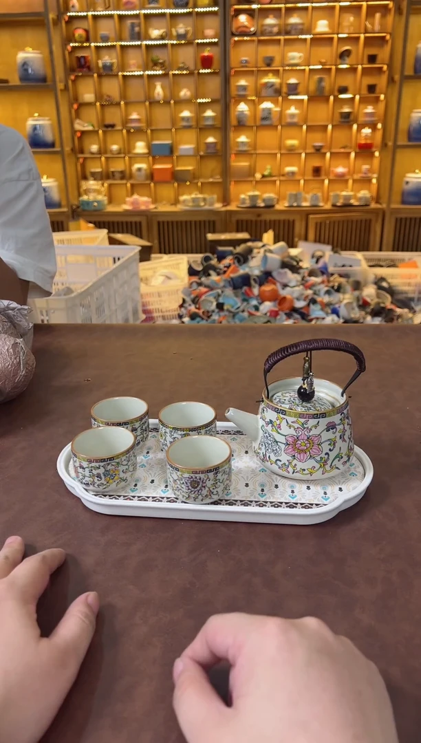 瓷片鸣盏茶具直播间啊提梁套组