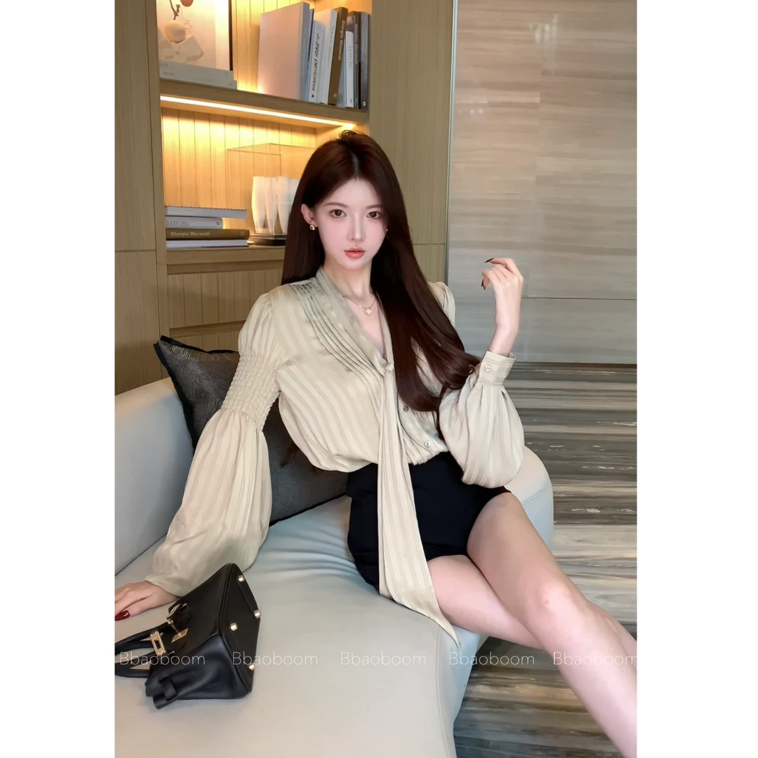现货暴暴家 高级感飘带长袖衬衣B1040