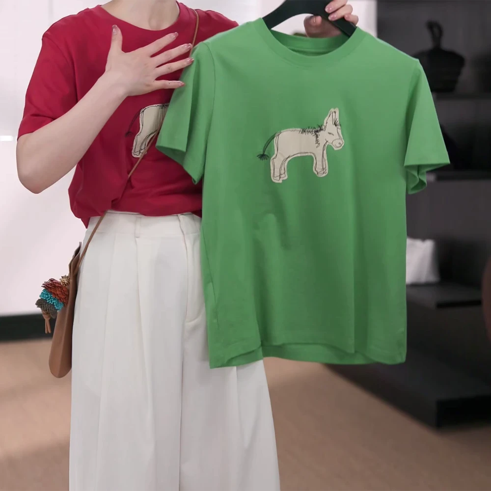 【小毛驴】夏季新款圆领拼贴时尚复古休闲百搭简约T恤宽松显瘦