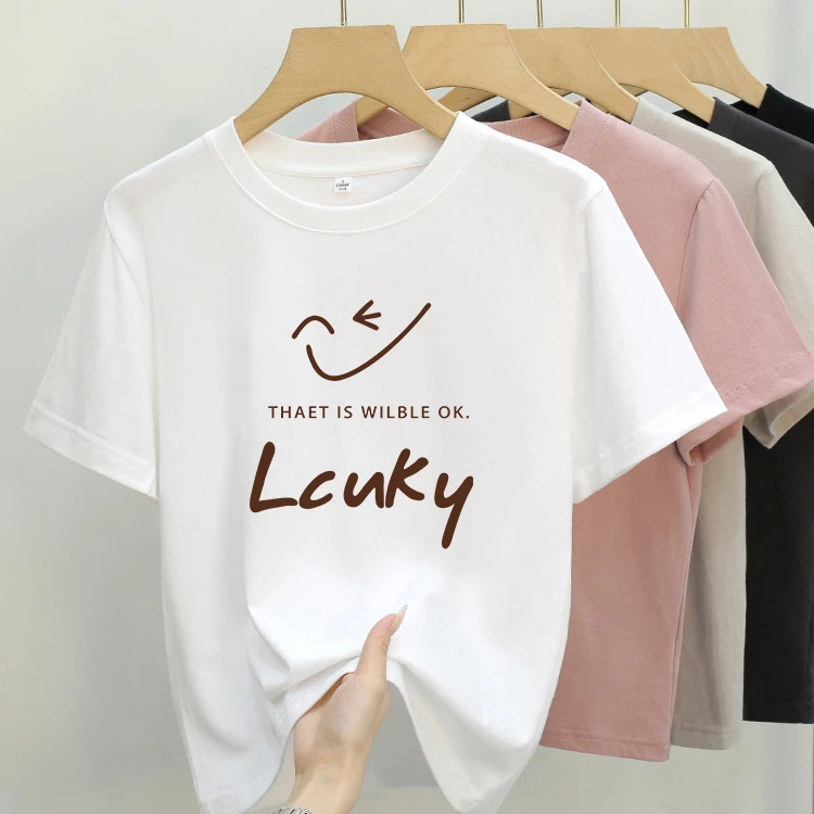 艾格2024年夏季圆领印花修身设计感短款ins显瘦百搭时尚休闲t恤女