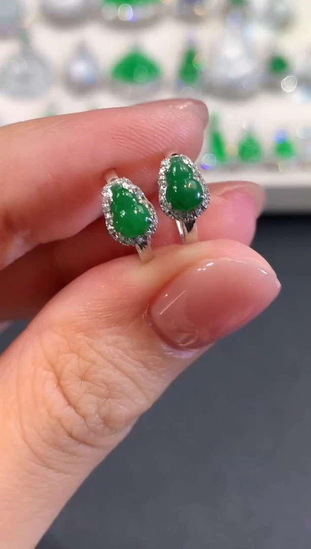 18K金镶嵌翡翠耳饰a19多样性一件发货