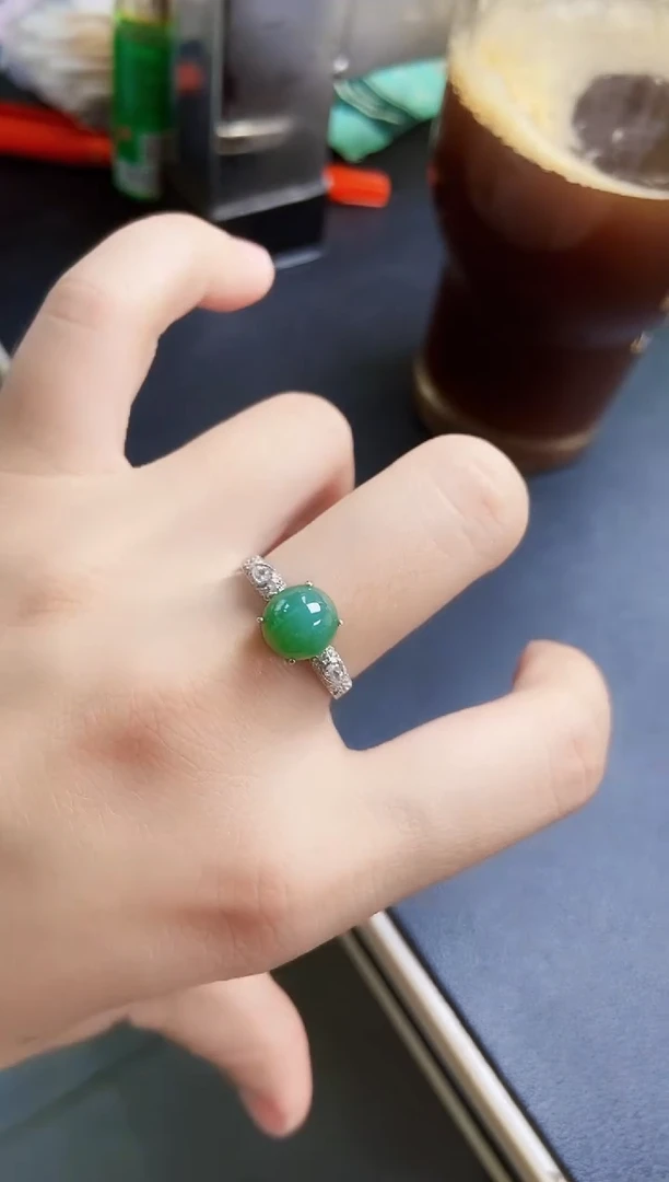 翡翠戒指银S925镶嵌97879