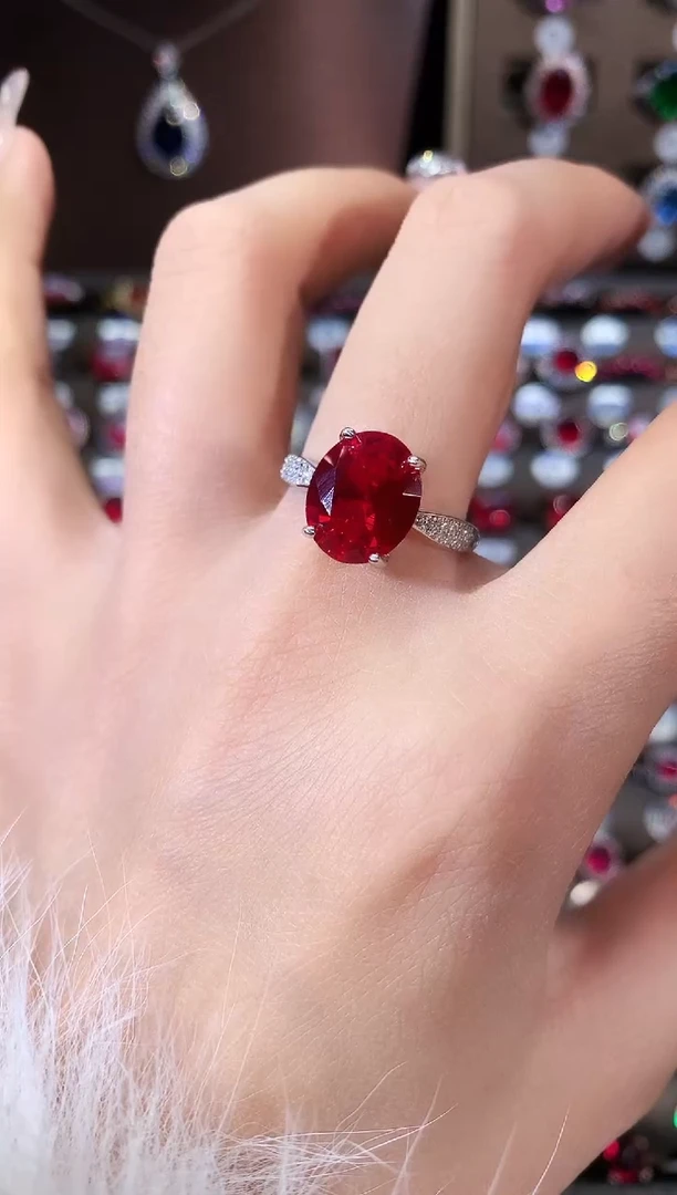 无925银鸽血红色戒指