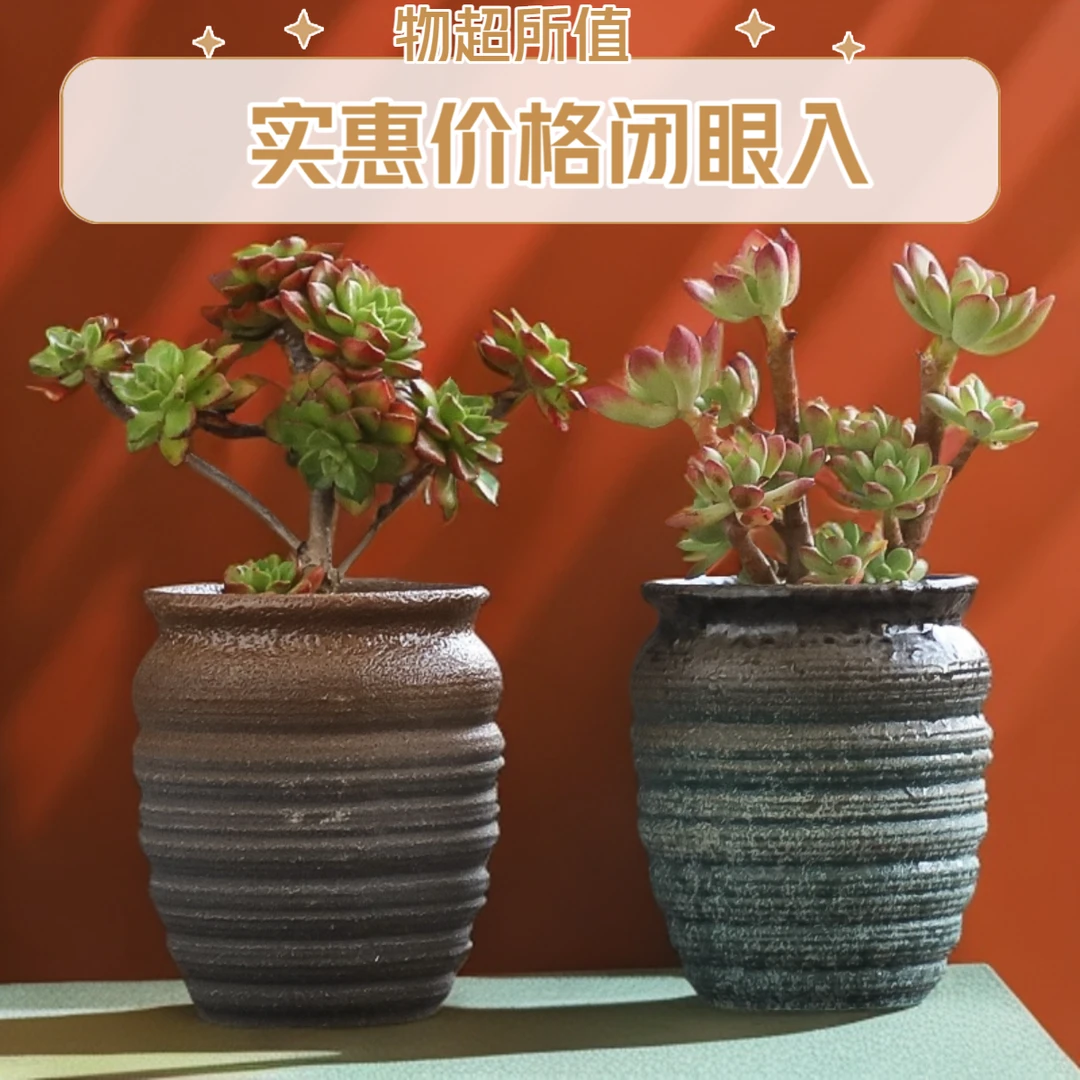 多肉花盆陶瓷粗陶透气大号口径老桩陶罐个性创意多肉植物复古