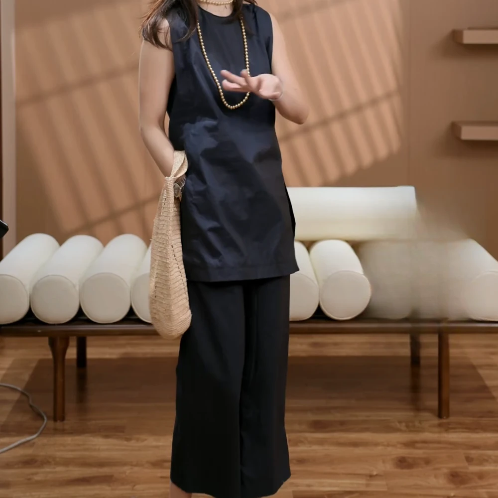 "极简旋律"夏季纯色凯袖上衣+休闲裤套装女2025新款爆款洋气