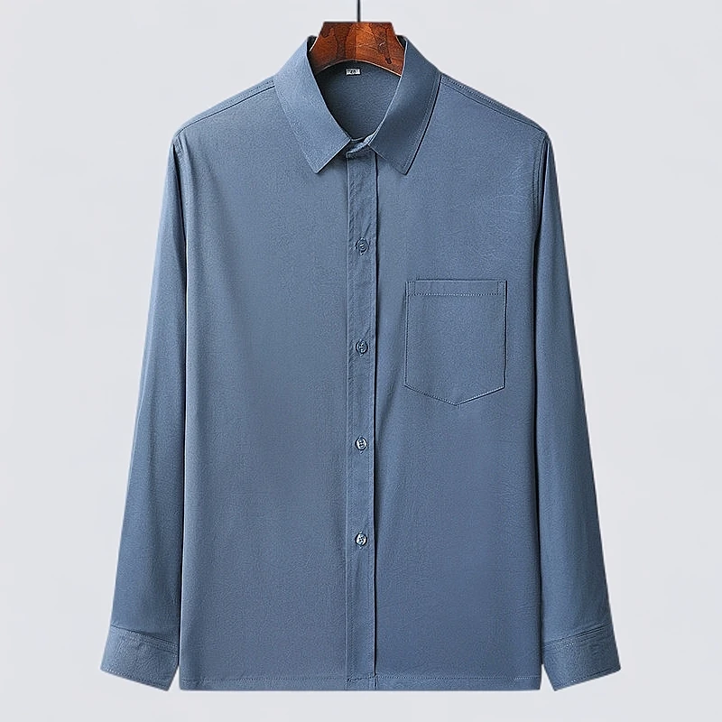 中老年长袖衬衫春夏薄款衬衣爸爸装休闲装大码冰丝男士上衣爷爷装