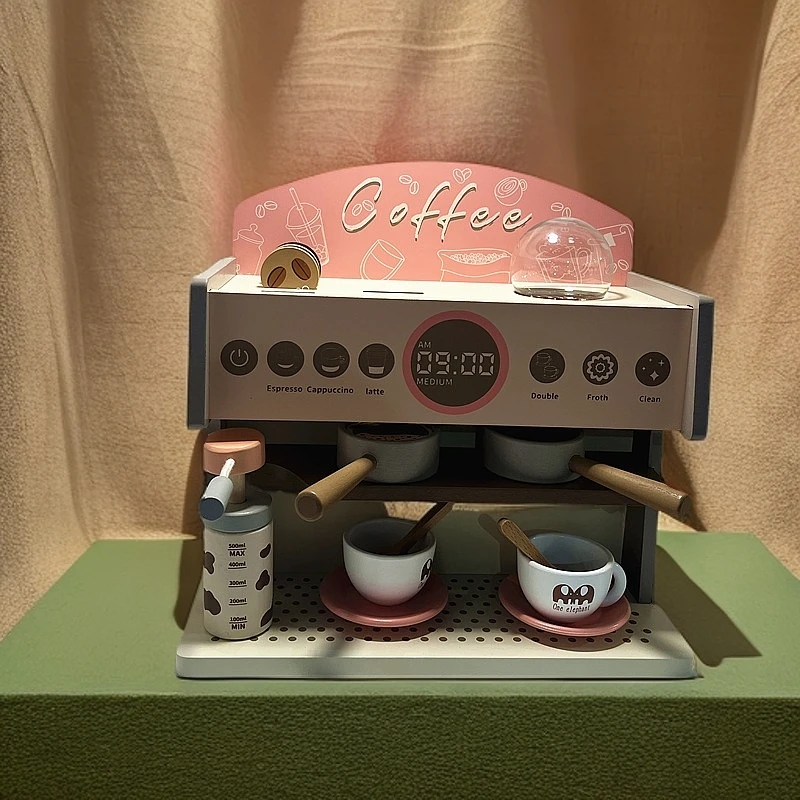 儿童木质角色扮演厨房趣味亲子互动餐厨仿真咖啡机过家家玩具