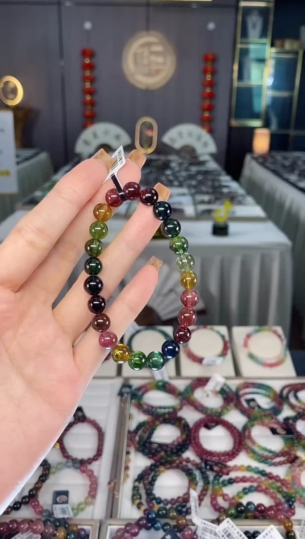 未镶嵌收藏级老矿色标彩虹单圈手串8mm+碧玺dan多样性发货一条